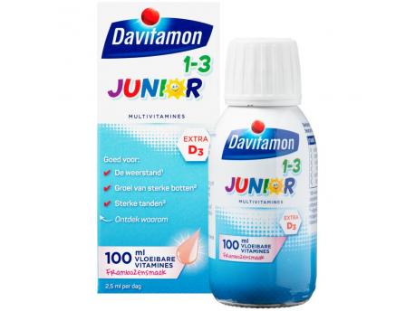 Davitamon Junior vloeibare vitamines framboos 100ml