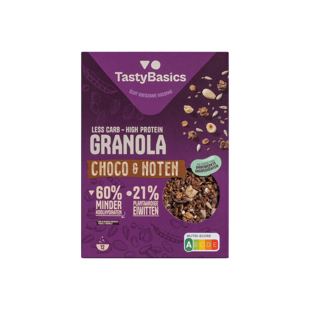 Less carb-high protein granola choco en noten