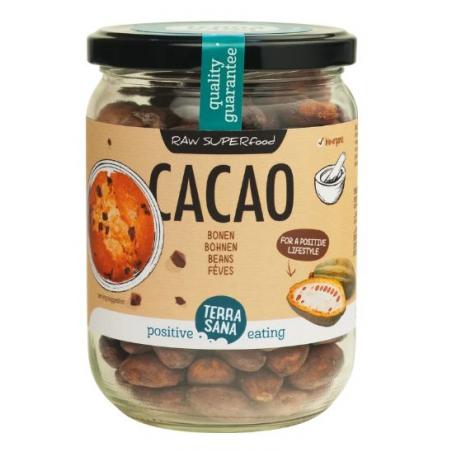 Raw cacao bonen in glas